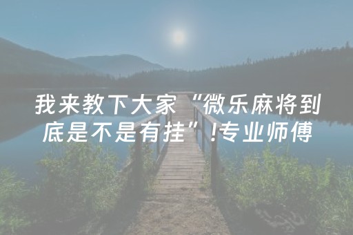 我来教下大家“微乐麻将到底是不是有挂”!专业师傅带你一起了解（详细教程）-抖音