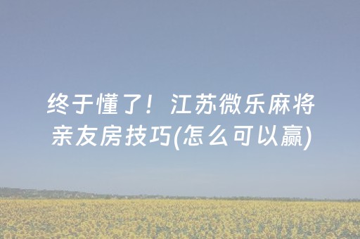 终于懂了！江苏微乐麻将亲友房技巧(怎么可以赢)