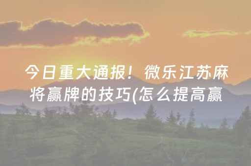 今日重大通报！微乐江苏麻将赢牌的技巧(怎么提高赢牌率)