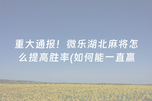 重大通报！微乐湖北麻将怎么提高胜率(如何能一直赢)