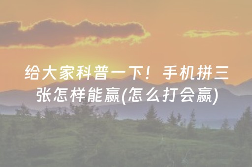 给大家科普一下！手机拼三张怎样能赢(怎么打会赢)