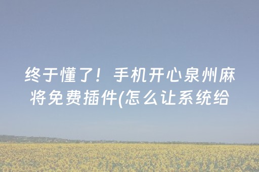终于懂了！手机开心泉州麻将免费插件(怎么让系统给你发好牌)