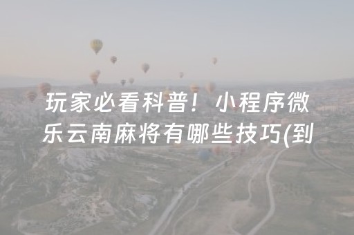 玩家必看科普！小程序微乐云南麻将有哪些技巧(到底是不是有挂)
