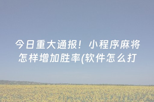 今日重大通报！小程序麻将怎样增加胜率(软件怎么打赢)