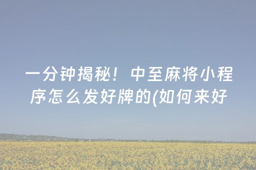 一分钟揭秘！中至麻将小程序怎么发好牌的(如何来好牌)