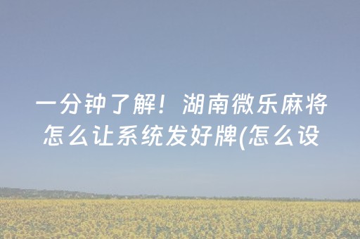 一分钟了解！湖南微乐麻将怎么让系统发好牌(怎么设置能有好牌)