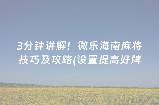 3分钟讲解！微乐海南麻将技巧及攻略(设置提高好牌几率)