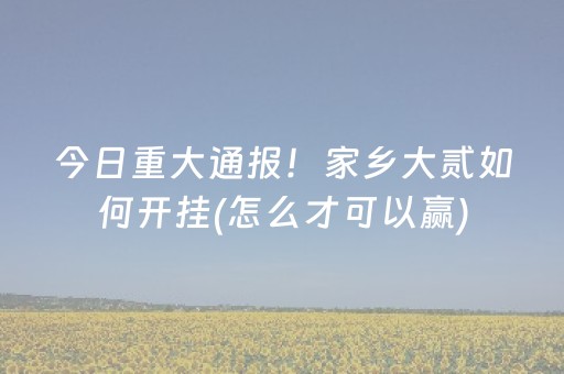 今日重大通报！家乡大贰如何开挂(怎么才可以赢)