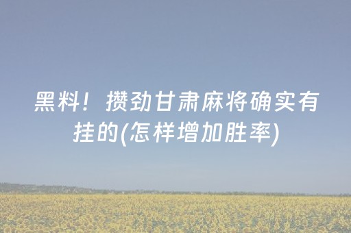 黑料！攒劲甘肃麻将确实有挂的(怎样增加胜率)