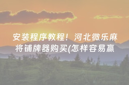 安装程序教程！河北微乐麻将铺牌器购买(怎样容易赢)