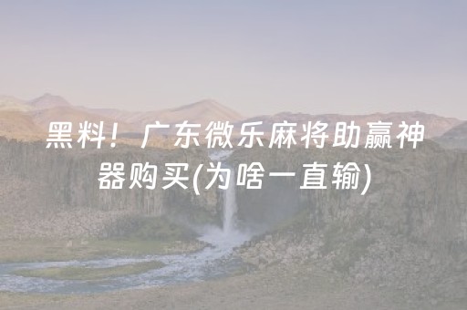 黑料！广东微乐麻将助赢神器购买(为啥一直输)