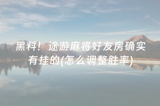 黑料！途游麻将好友房确实有挂的(怎么调整胜率)
