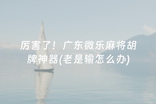 厉害了！广东微乐麻将胡牌神器(老是输怎么办)