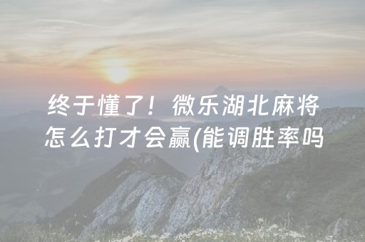 终于懂了！微乐湖北麻将怎么打才会赢(能调胜率吗)