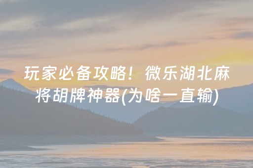 玩家必备攻略！微乐湖北麻将胡牌神器(为啥一直输)