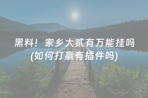 黑料！家乡大贰有万能挂吗(如何打赢有插件吗)