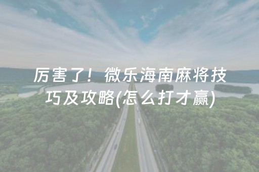 厉害了！微乐海南麻将技巧及攻略(怎么打才赢)