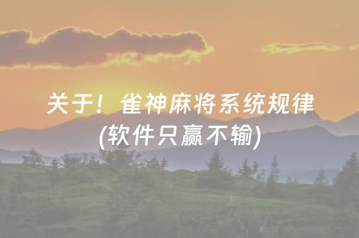 关于！雀神麻将系统规律(软件只赢不输)