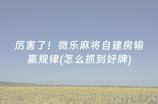厉害了！微乐麻将自建房输赢规律(怎么抓到好牌)