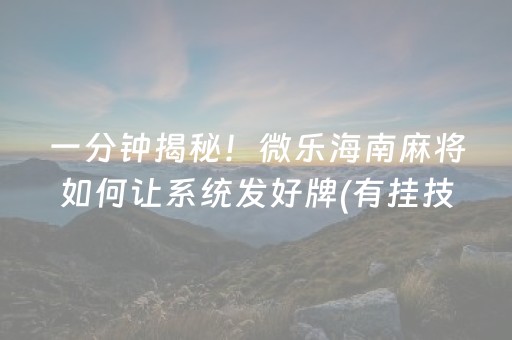 一分钟揭秘！微乐海南麻将如何让系统发好牌(有挂技巧辅助器)