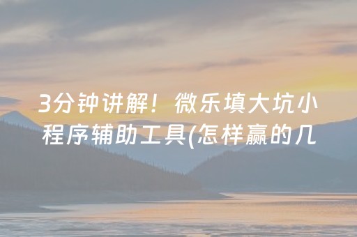 3分钟讲解！微乐填大坑小程序辅助工具(怎样赢的几率大)