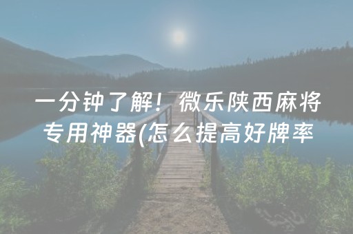一分钟了解！微乐陕西麻将专用神器(怎么提高好牌率)