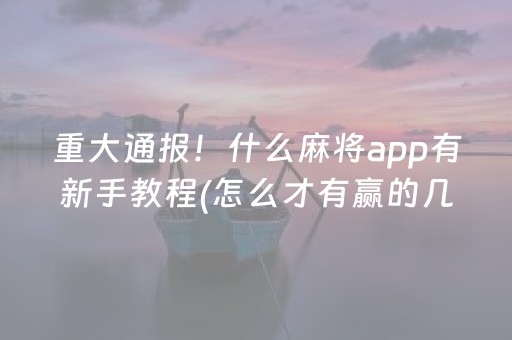 重大通报！什么麻将app有新手教程(怎么才有赢的几率)