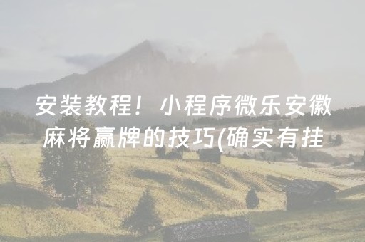 安装教程！小程序微乐安徽麻将赢牌的技巧(确实有挂吗)