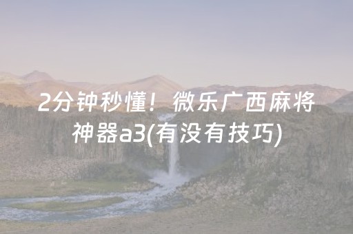 2分钟秒懂！微乐广西麻将神器a3(有没有技巧)