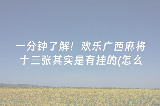 一分钟了解！欢乐广西麻将十三张其实是有挂的(怎么提手拿好牌)
