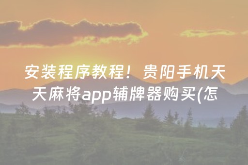 安装程序教程！贵阳手机天天麻将app辅牌器购买(怎么玩赢几率大)