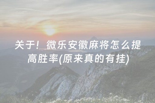 关于！微乐安徽麻将怎么提高胜率(原来真的有挂)