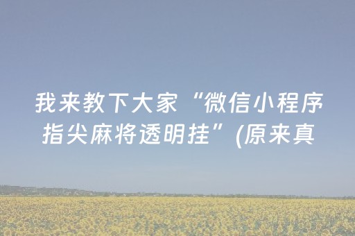 我来教下大家“微信小程序指尖麻将透明挂”(原来真的有挂)-抖音