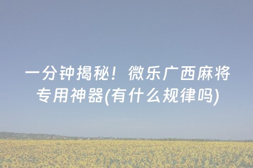 一分钟揭秘！微乐广西麻将专用神器(有什么规律吗)