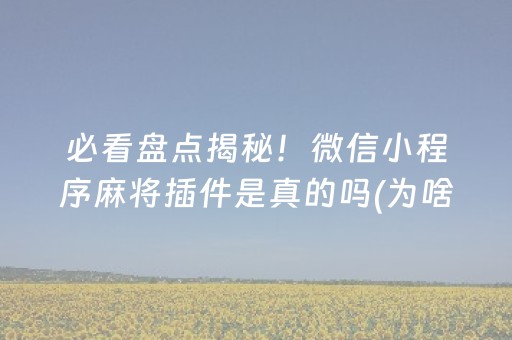 必看盘点揭秘！微信小程序麻将插件是真的吗(为啥总是输)