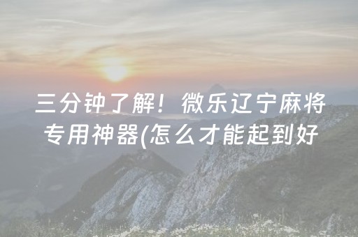 三分钟了解！微乐辽宁麻将专用神器(怎么才能起到好牌)