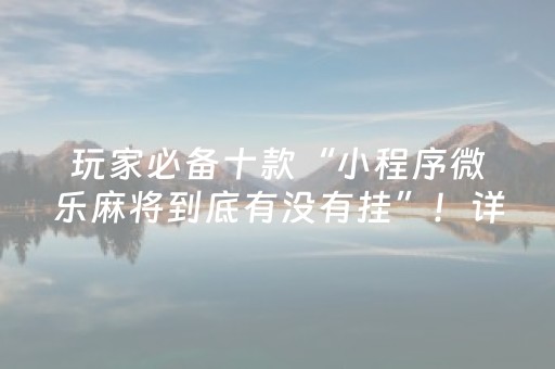 玩家必备十款“小程序微乐麻将到底有没有挂”！详细开挂教程（确实真的有挂)-抖音