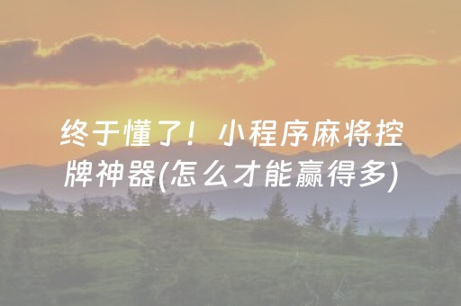 终于懂了！小程序麻将控牌神器(怎么才能赢得多)