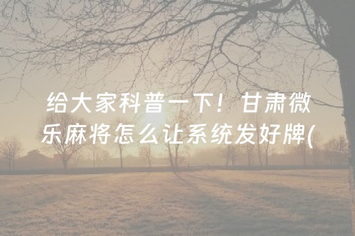 给大家科普一下！甘肃微乐麻将怎么让系统发好牌(赢牌技巧插件安装)