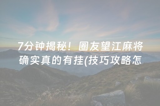 7分钟揭秘！圈友望江麻将确实真的有挂(技巧攻略怎样拿好牌)