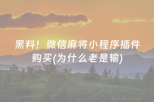 黑料！微信麻将小程序插件购买(为什么老是输)