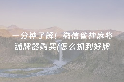 一分钟了解！微信雀神麻将铺牌器购买(怎么抓到好牌)
