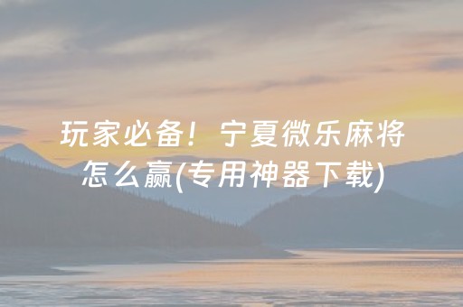 玩家必备！宁夏微乐麻将怎么赢(专用神器下载)