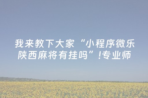 我来教下大家“小程序微乐陕西麻将有挂吗”!专业师傅带你一起了解（详细教程）-抖音