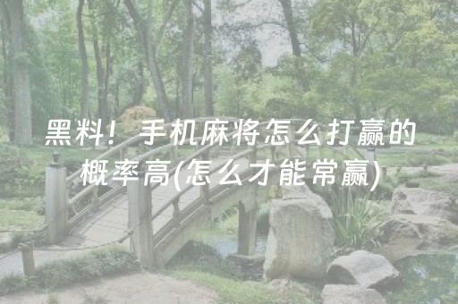 黑料！手机麻将怎么打赢的概率高(怎么才能常赢)