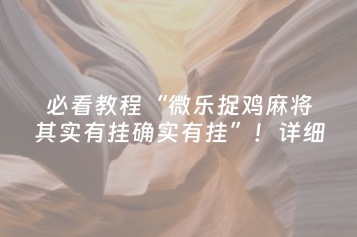 必看教程“微乐捉鸡麻将其实有挂确实有挂”！详细开挂教程（确实真的有挂)-抖音