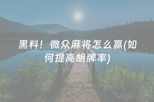 黑料！微众麻将怎么赢(如何提高胡牌率)