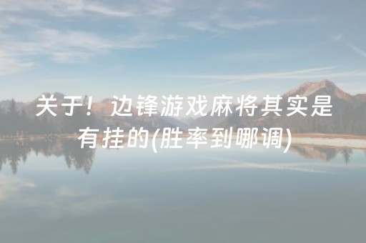 关于！边锋游戏麻将其实是有挂的(胜率到哪调)