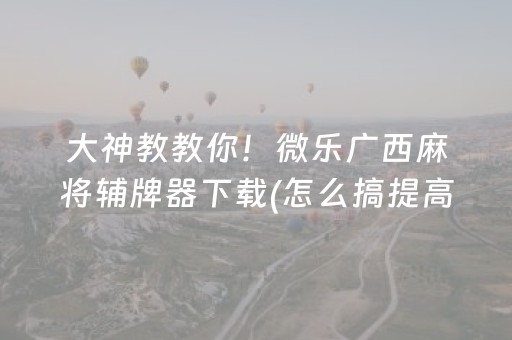 大神教教你！微乐广西麻将辅牌器下载(怎么搞提高胜率)