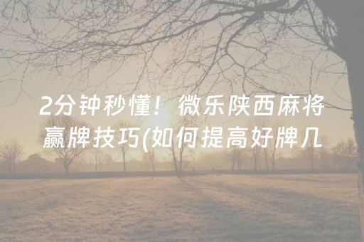 2分钟秒懂！微乐陕西麻将赢牌技巧(如何提高好牌几率)